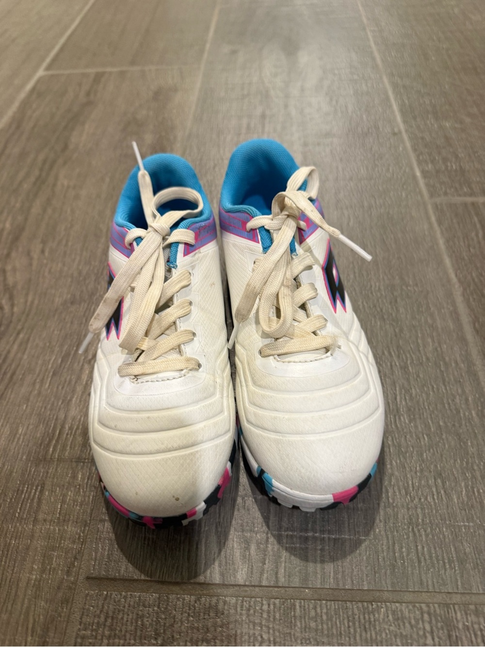Kids White Sneakers with Pink and Blue Trim